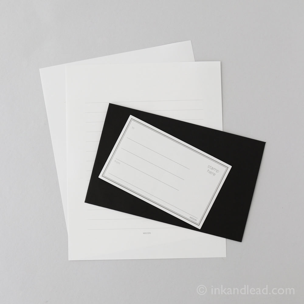 Plain Letter Set - White Paper, Black Envelopes