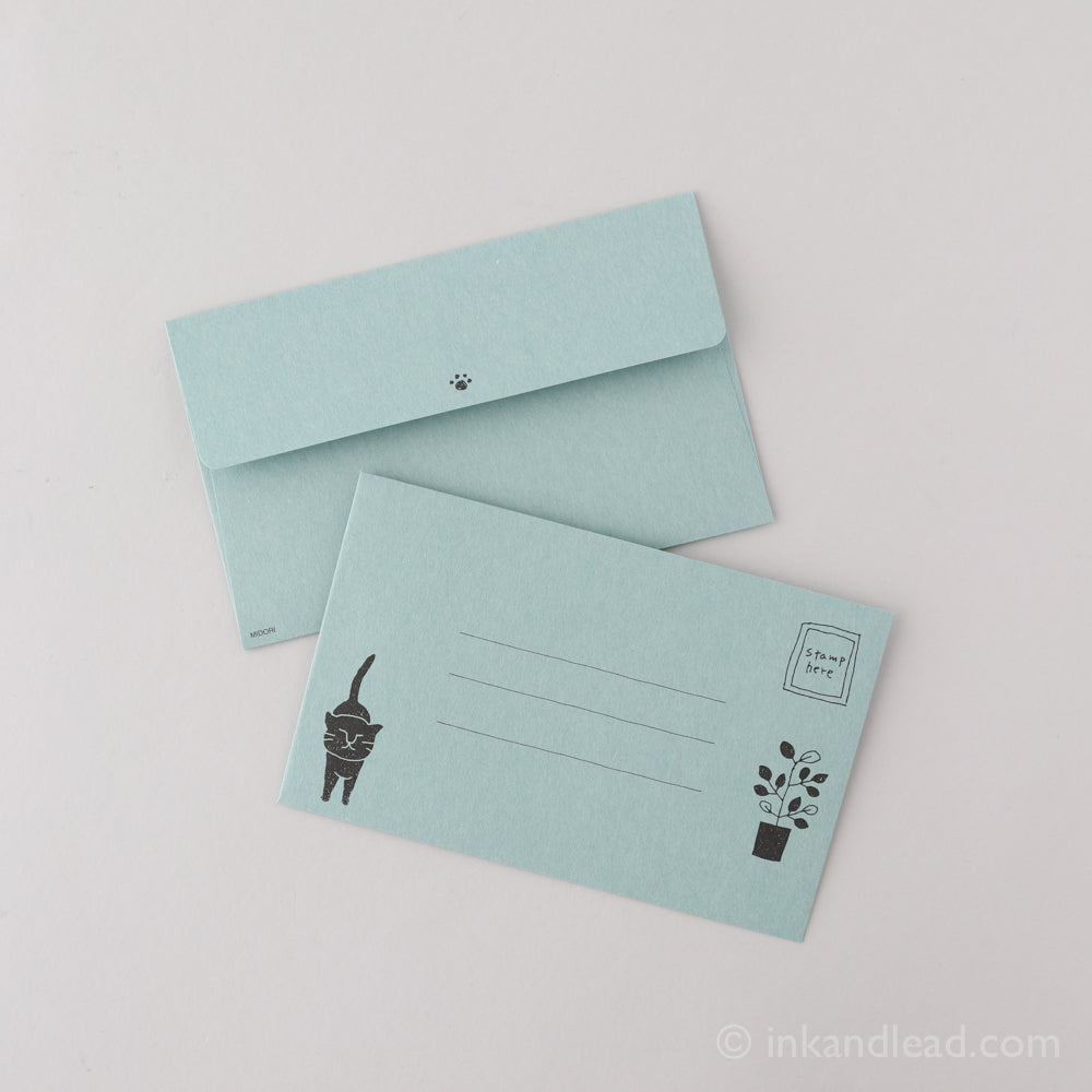 Letter Set - Smiling Cat Design - Blue Envelope