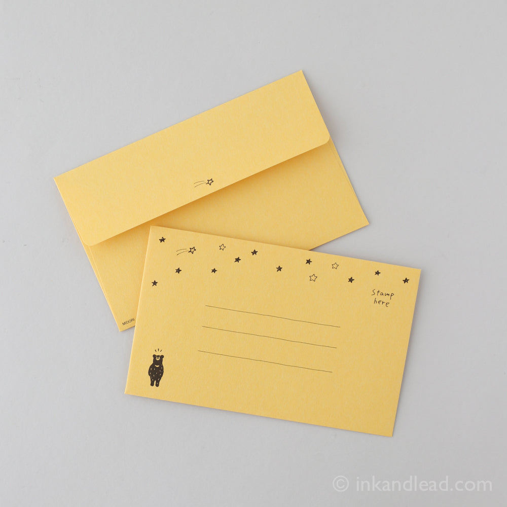 Midori Letter Set - Bear and Starry Sky - Yellow Envelopes