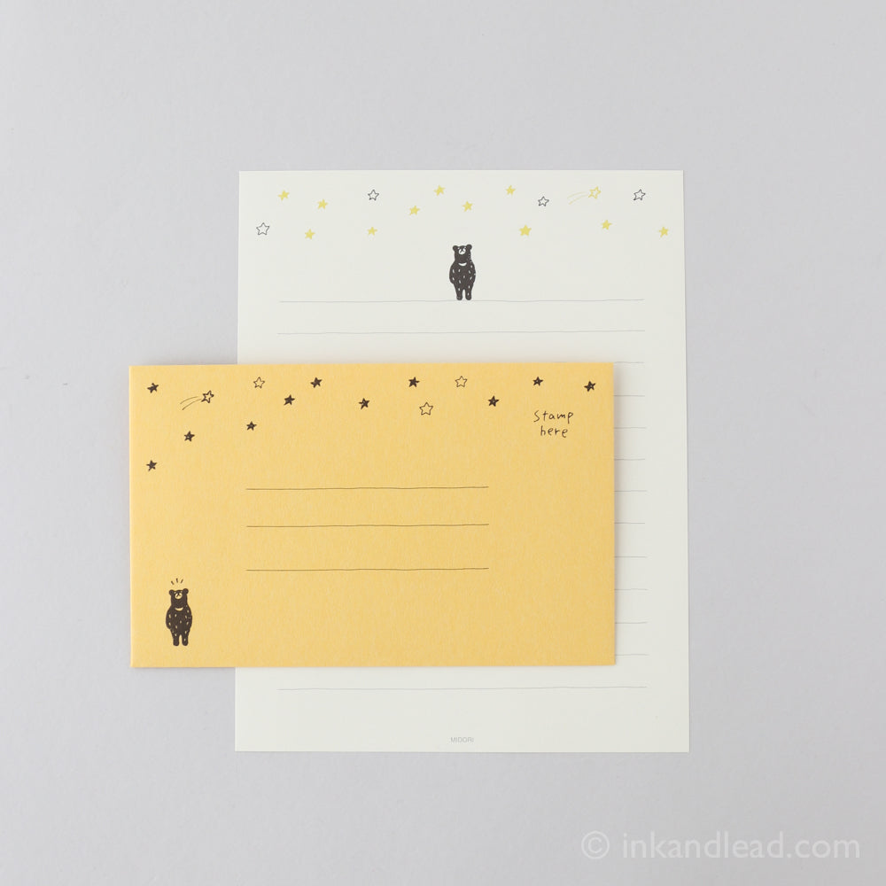 Cute Letter Set - Bear and Starry Sky - Yellow
