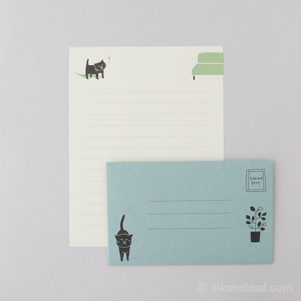 Letter Set Craft Style - Smiling Cat - Letter Paper and Envelope