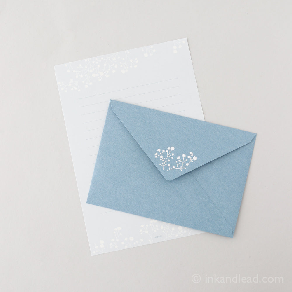 Midori Letter Set Foil Stamped Envelope - Baby's Breath - Silver Foil