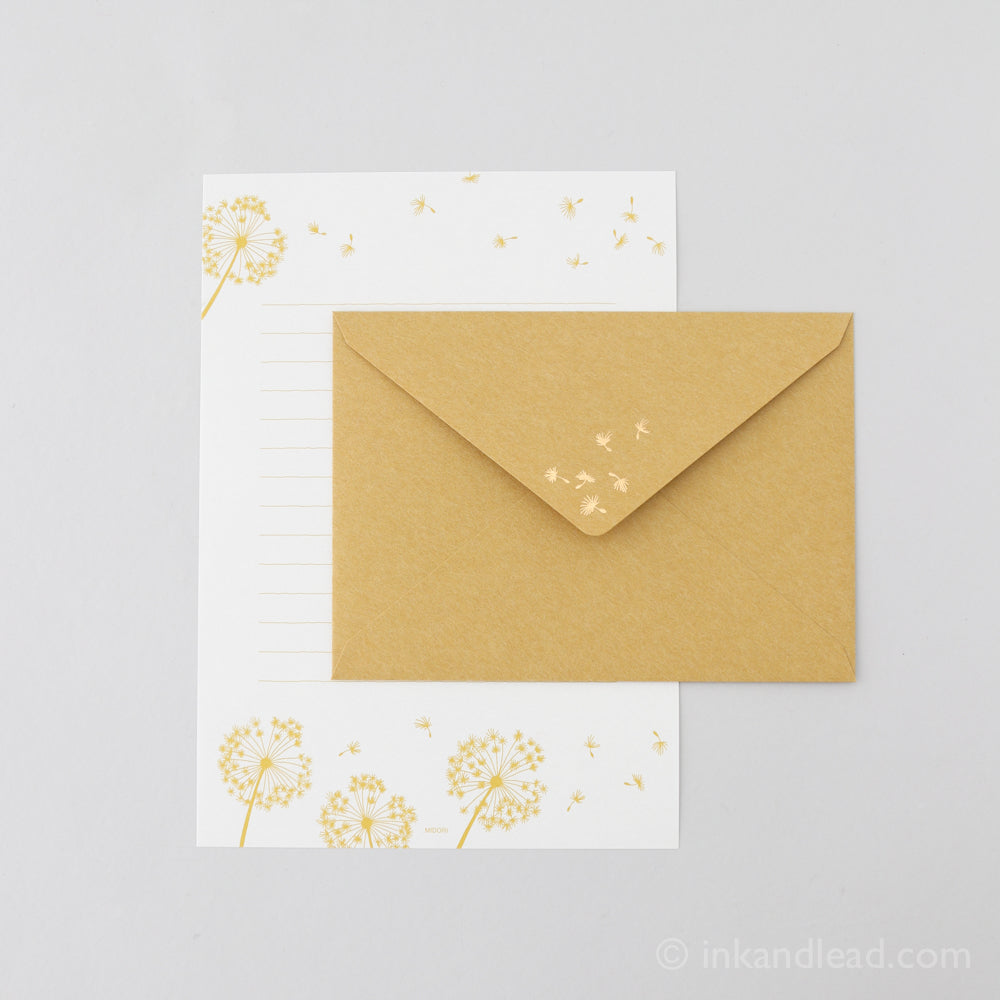 Midori Letter Set Foil Stamped Envelope - Dandelion - Gold Foil