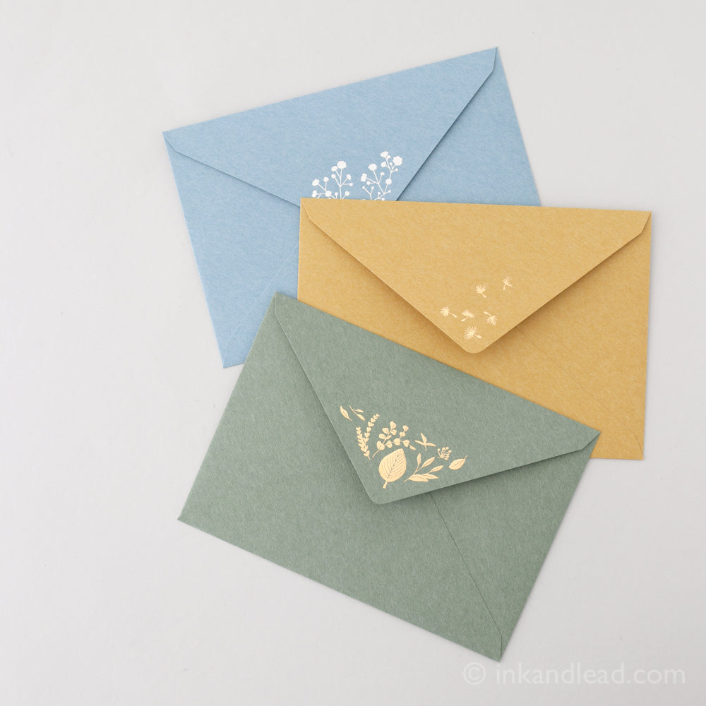 Midori Letter Set Foil Stamped Envelope - Leaf Pattern - Envelopes