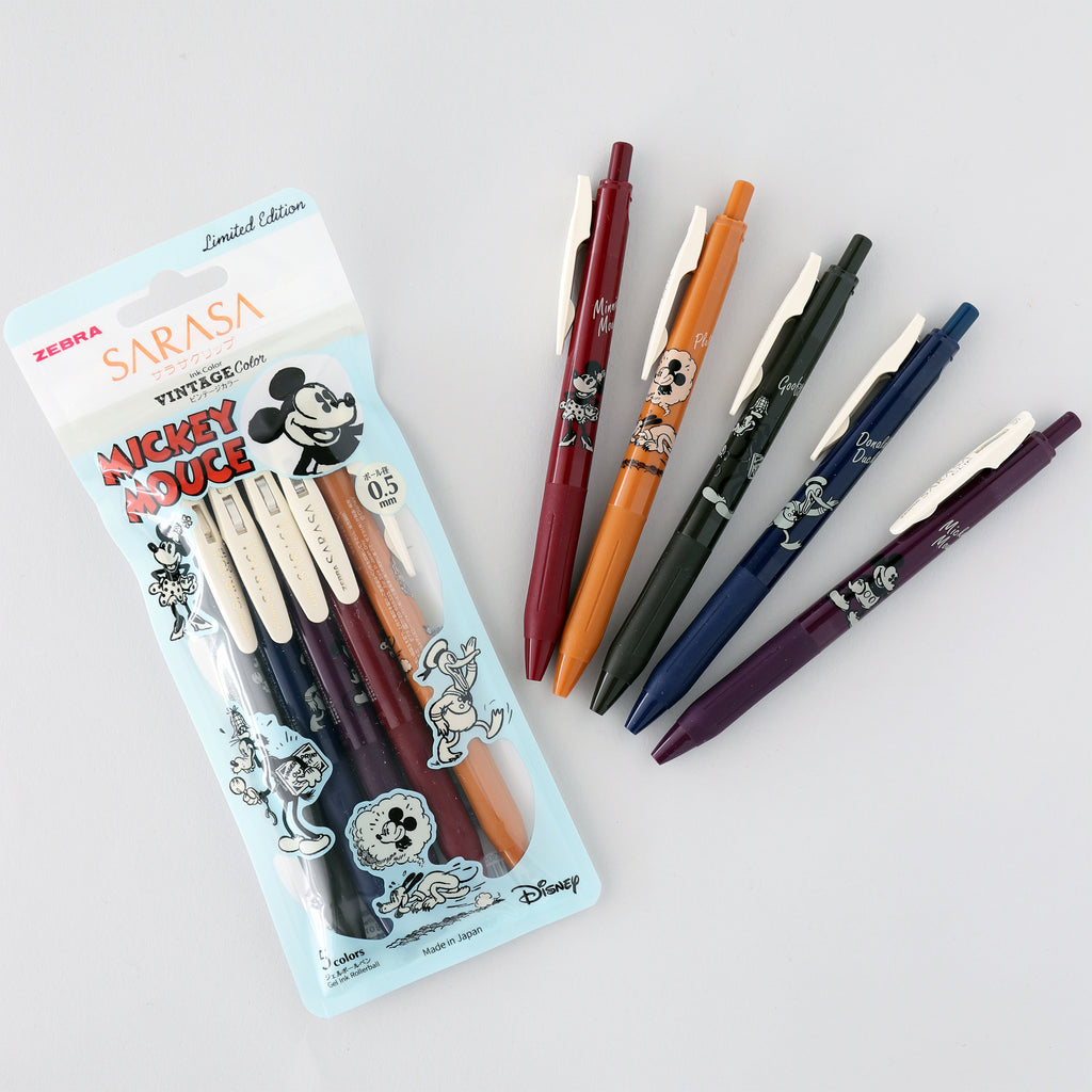 Zebra Sarasa Limited Edition Disney Gel Pens, 0.5 mm, Vintage Colors (set of 5)