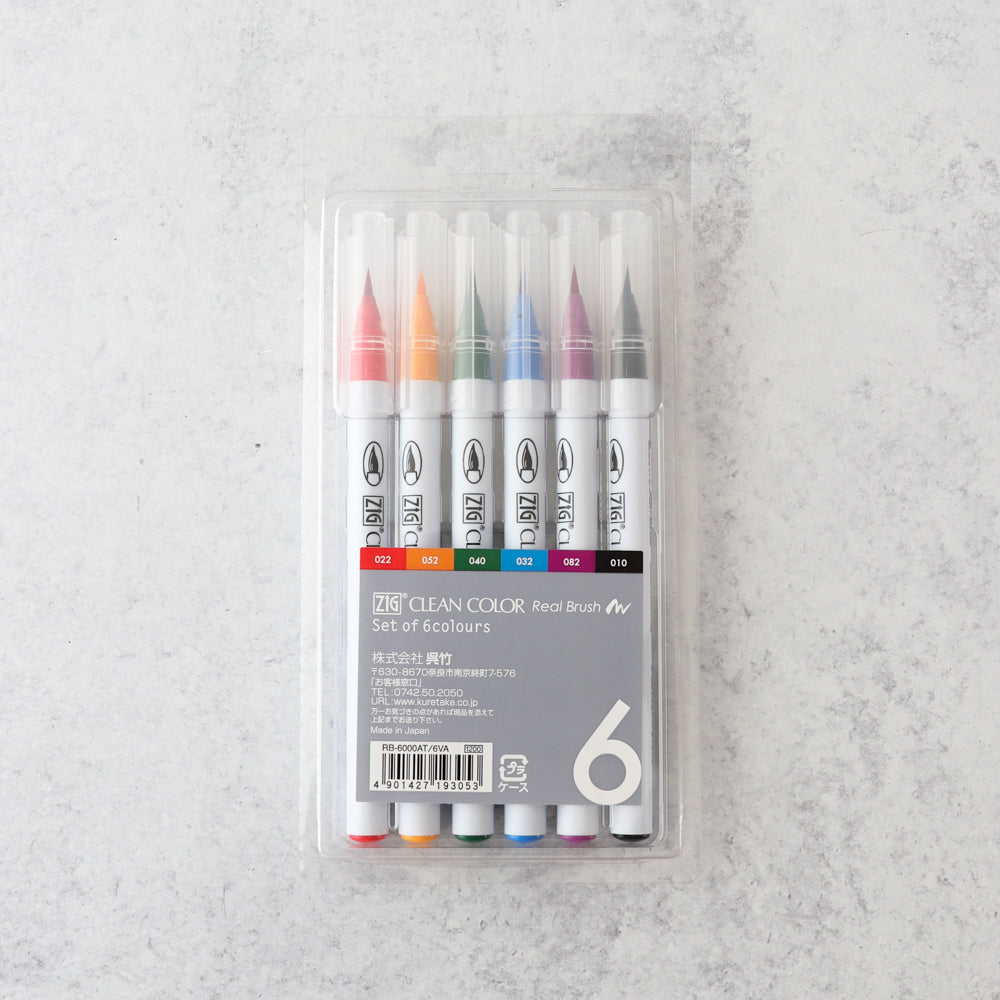 ZIG Clean Color Real Brush Pens (set of 6)