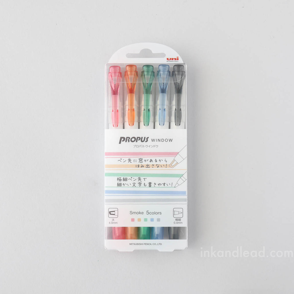 Uni Propus Window Double-Sided Highlighters - Smoke Color (set of 5)