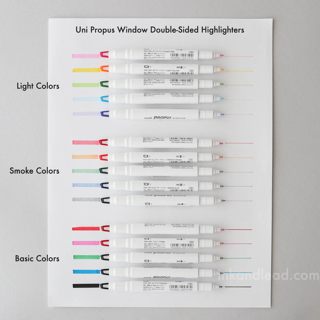 Uni Propus Window Double-Sided Highlighters - Color Chart