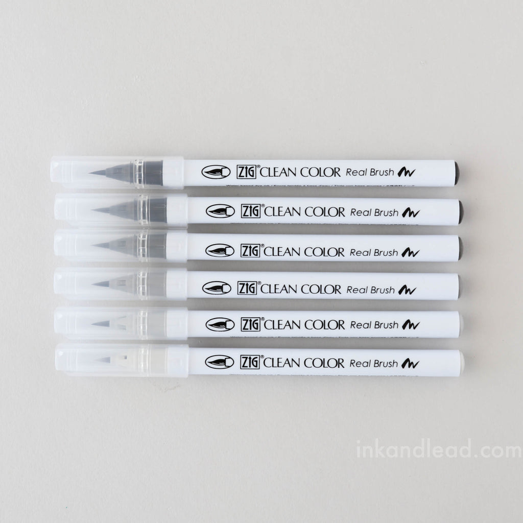 Kuretake ZIG Clean Color Real Brush Pens - Cool Gray (set of 6)