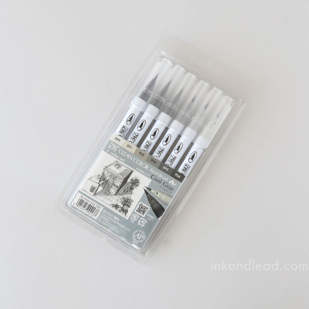 Kuretake ZIG Clean Color Real Brush Pens - Cool Gray (set of 6)