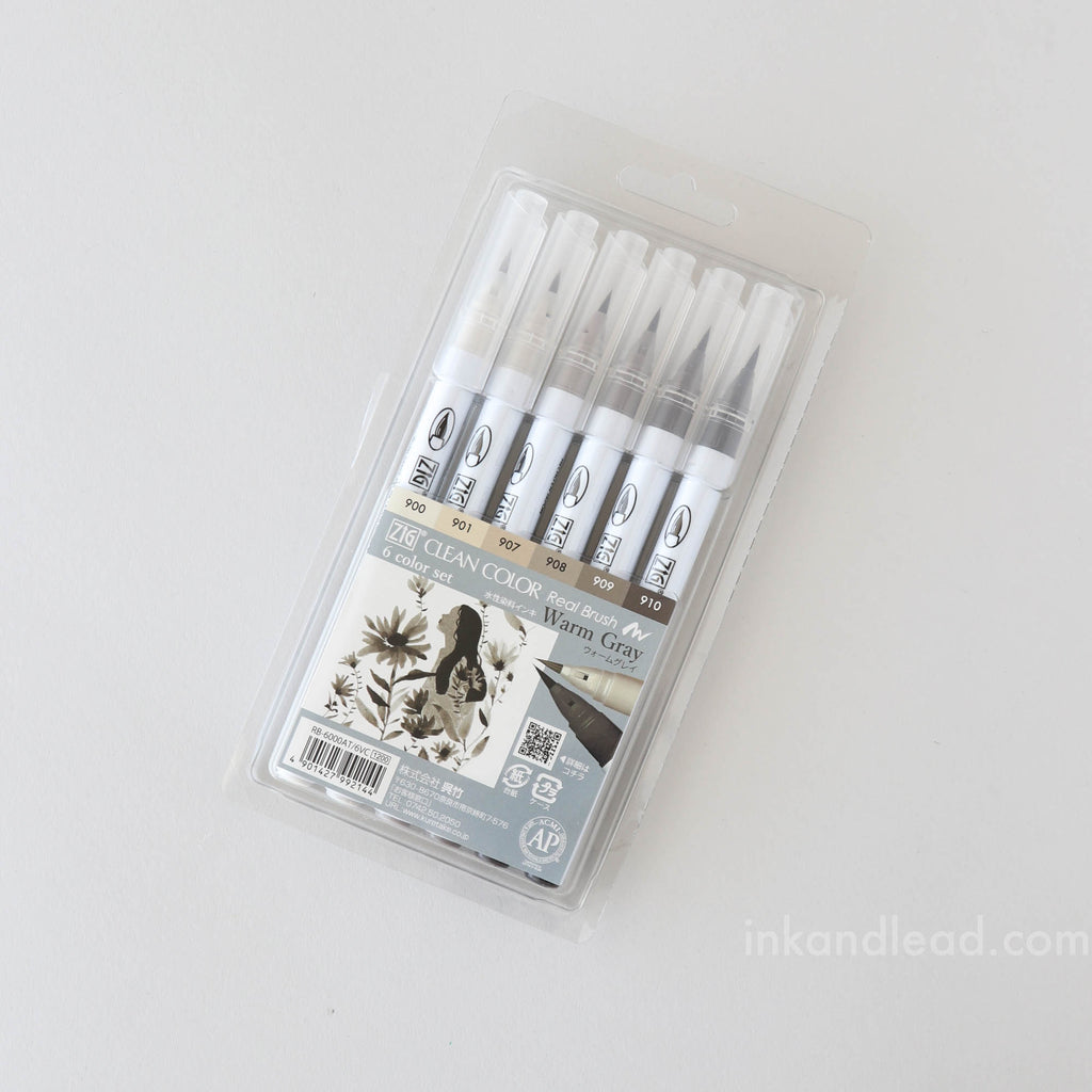 Kuretake ZIG Clean Color Real Brush Pens - Warm Gray (set of 6)