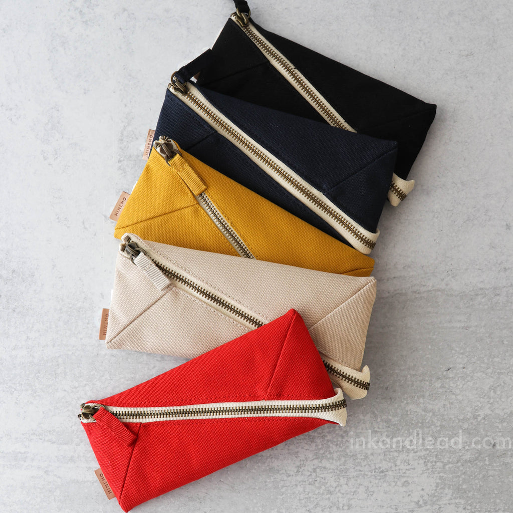 Hinemo Wide Open Pen Pouches - Black, Navy, Yellow, Beige, Red