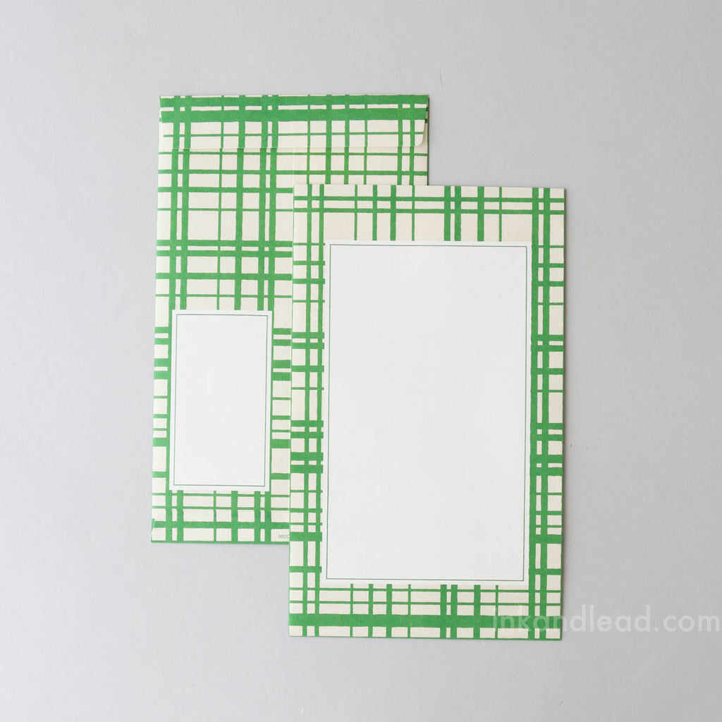 Green Hatch Pattern Envelopes - Midori Letter Set