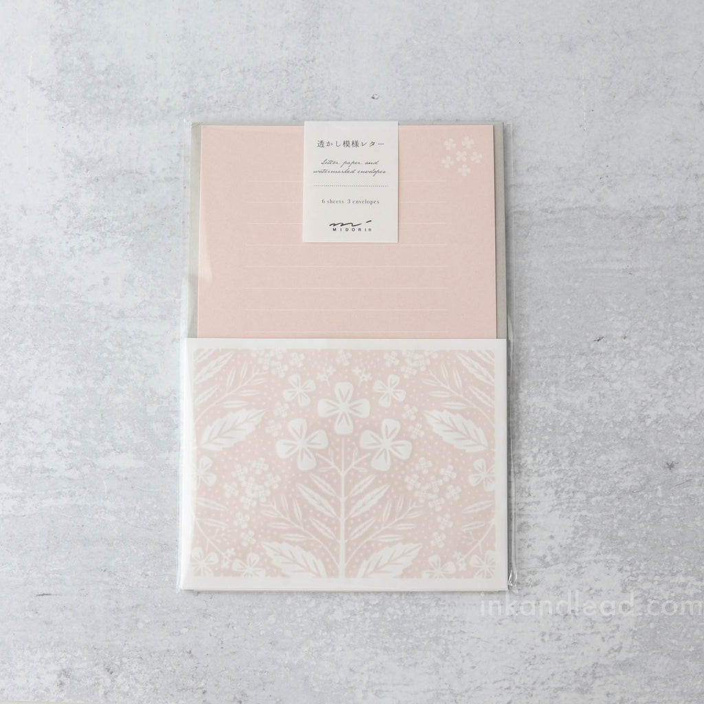 Midori Letter Set Openwork Floral - Pink