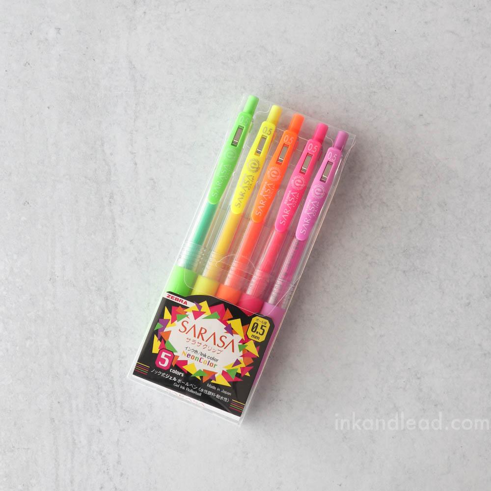 Zebra Sarasa Clip Gel Pens 0.5 mm - Neon (5 color set)