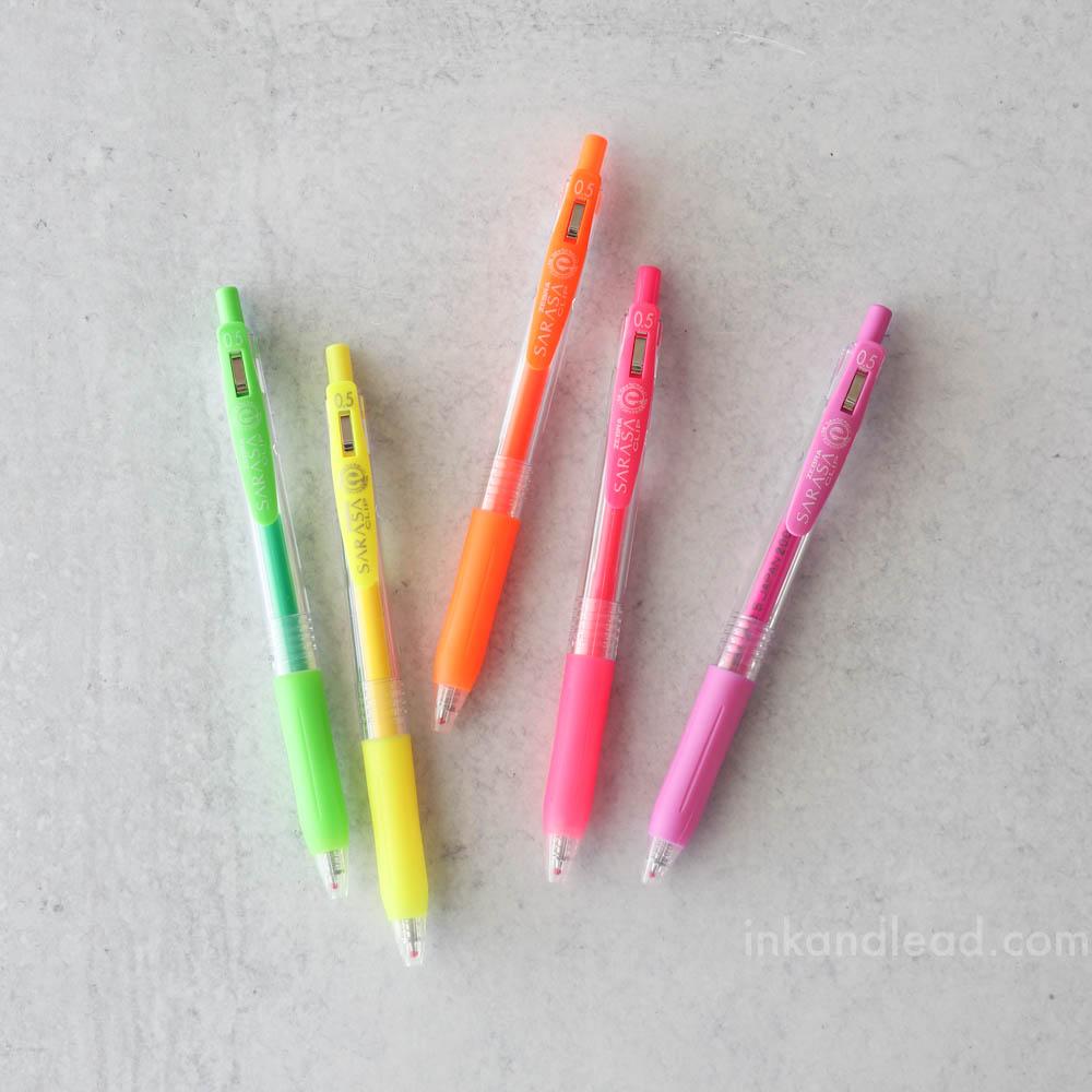 Zebra Sarasa Clip Gel Pens 0.5 mm - Neon (5 color set)