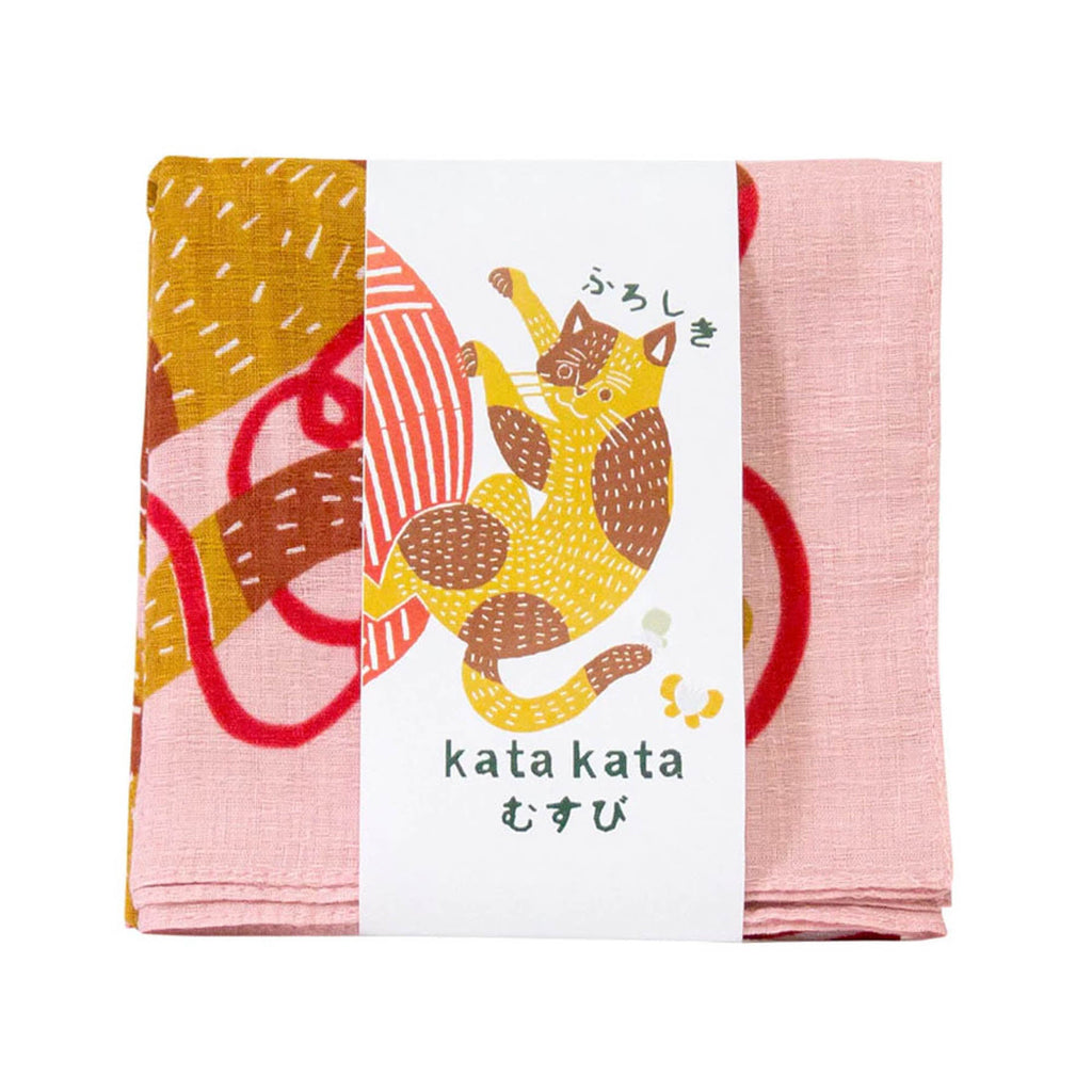 Musubi Furoshiki Cloth Wrap, 50 cm, Cat & Yarn - Pink