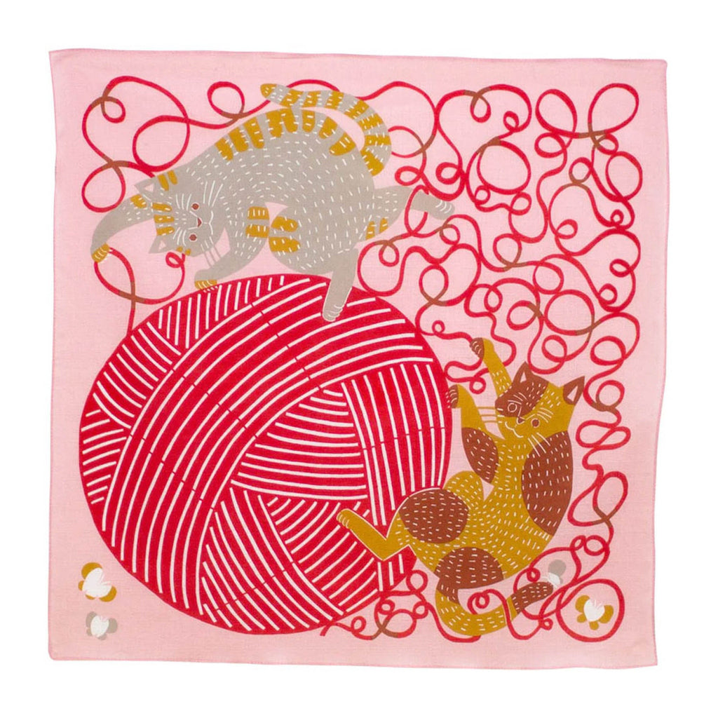 Pink Cat & Yarn Furoshiki Cloth Wrap, 50 cm