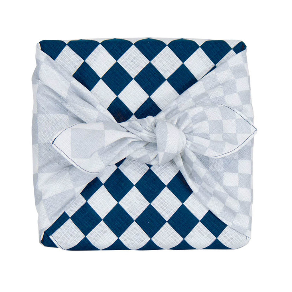 Checkered Hare Tsutsumi Furoshiki Cloth Wrap, 50 cm in Navy Blue