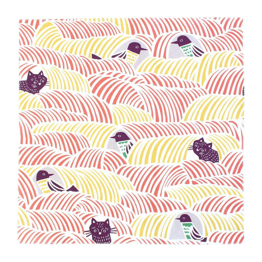 Cats & Birds Furoshiki Cloth Wrap, 70 cm in Pink