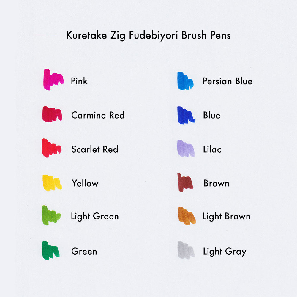 Kuretake Zig Fudebiyori Brush Pens Color Chart