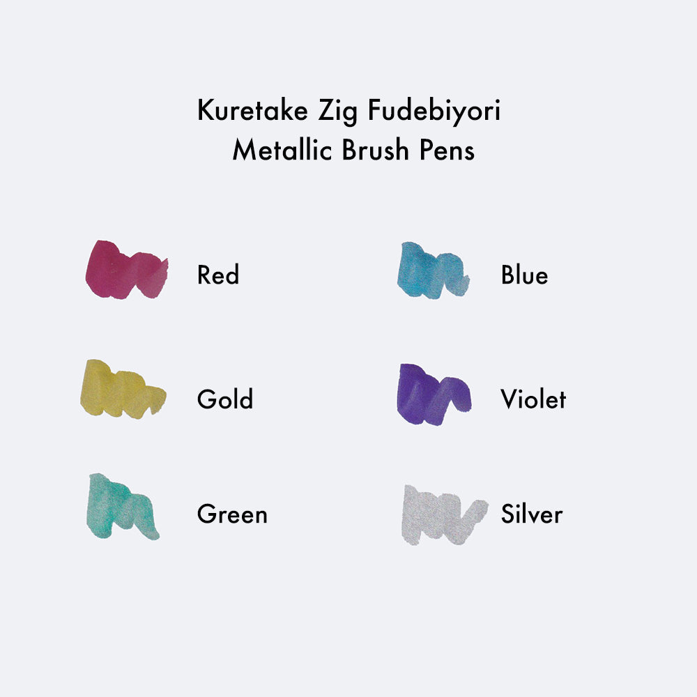 Kuretake Zig Fudebiyori Metallic Brush Pens Color Chart