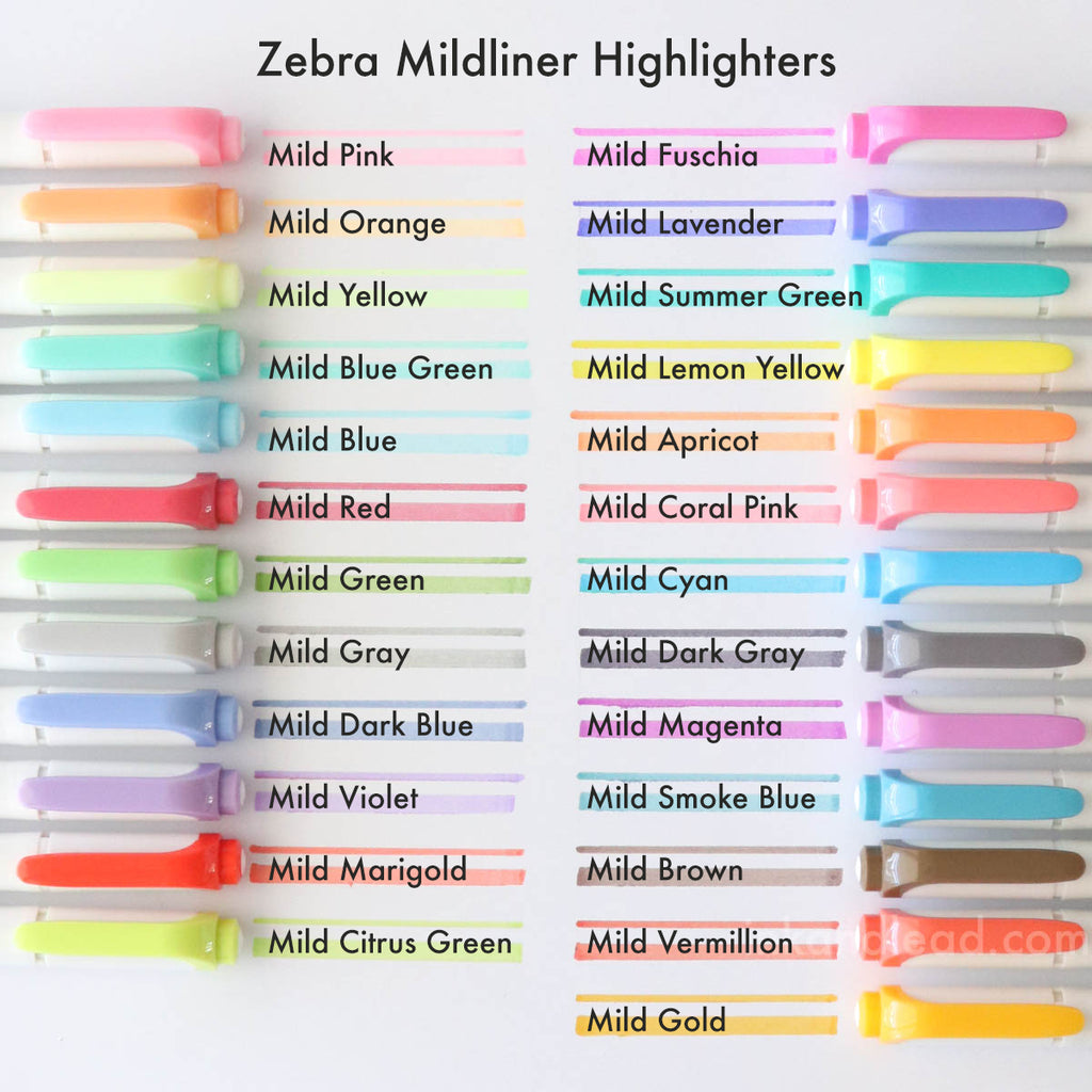 Zebra Mildliner Highlighters - Color Chart
