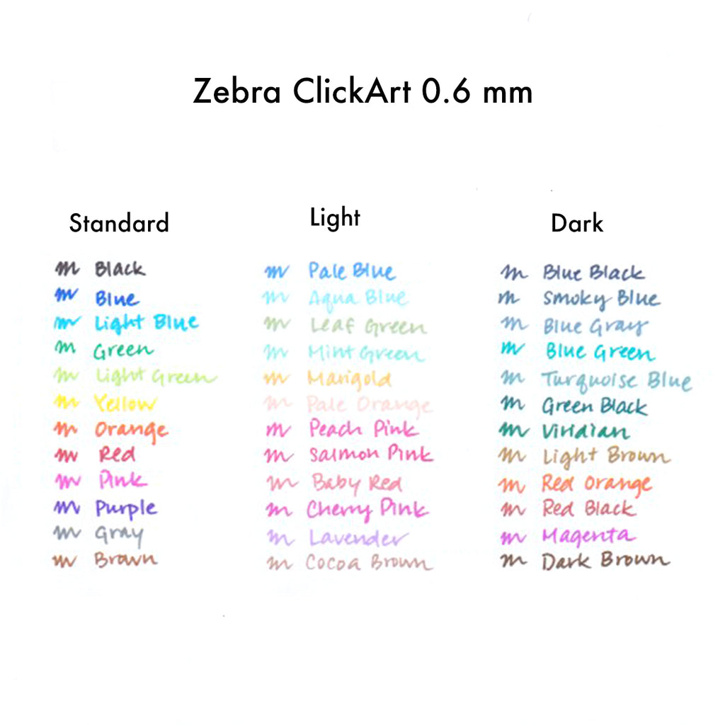 Zebra ClickArt Sign Pens - 36 color set - Color Chart